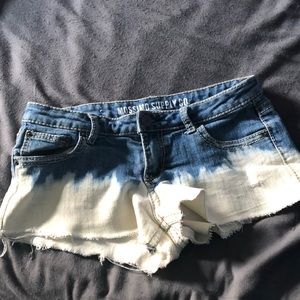 bleach dipped blue jean short shorts